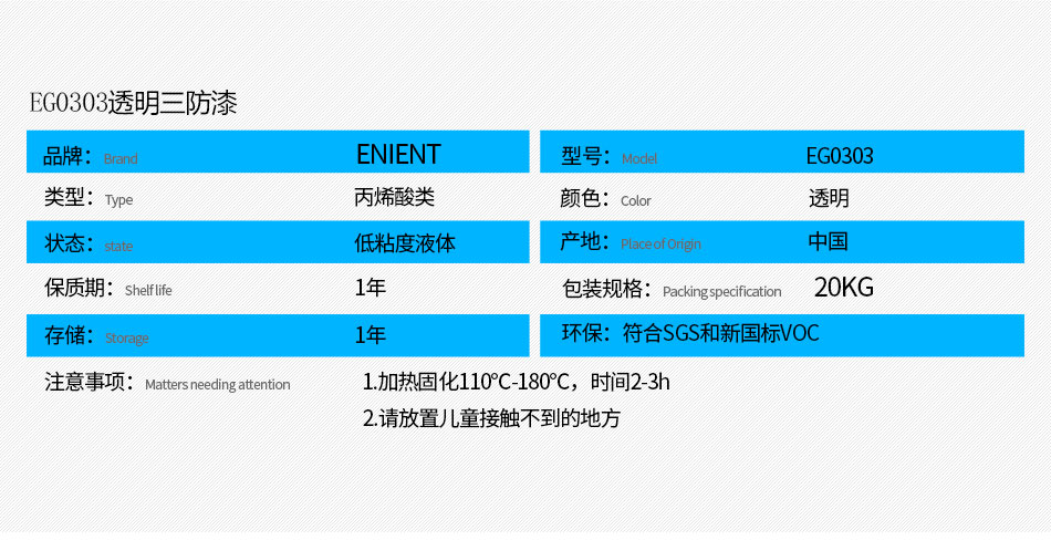 ENIENT水性三防漆水性配方 不易燃易爆 無氣味，粘度低 噴涂方便，符合SGS，符合VOC新國標